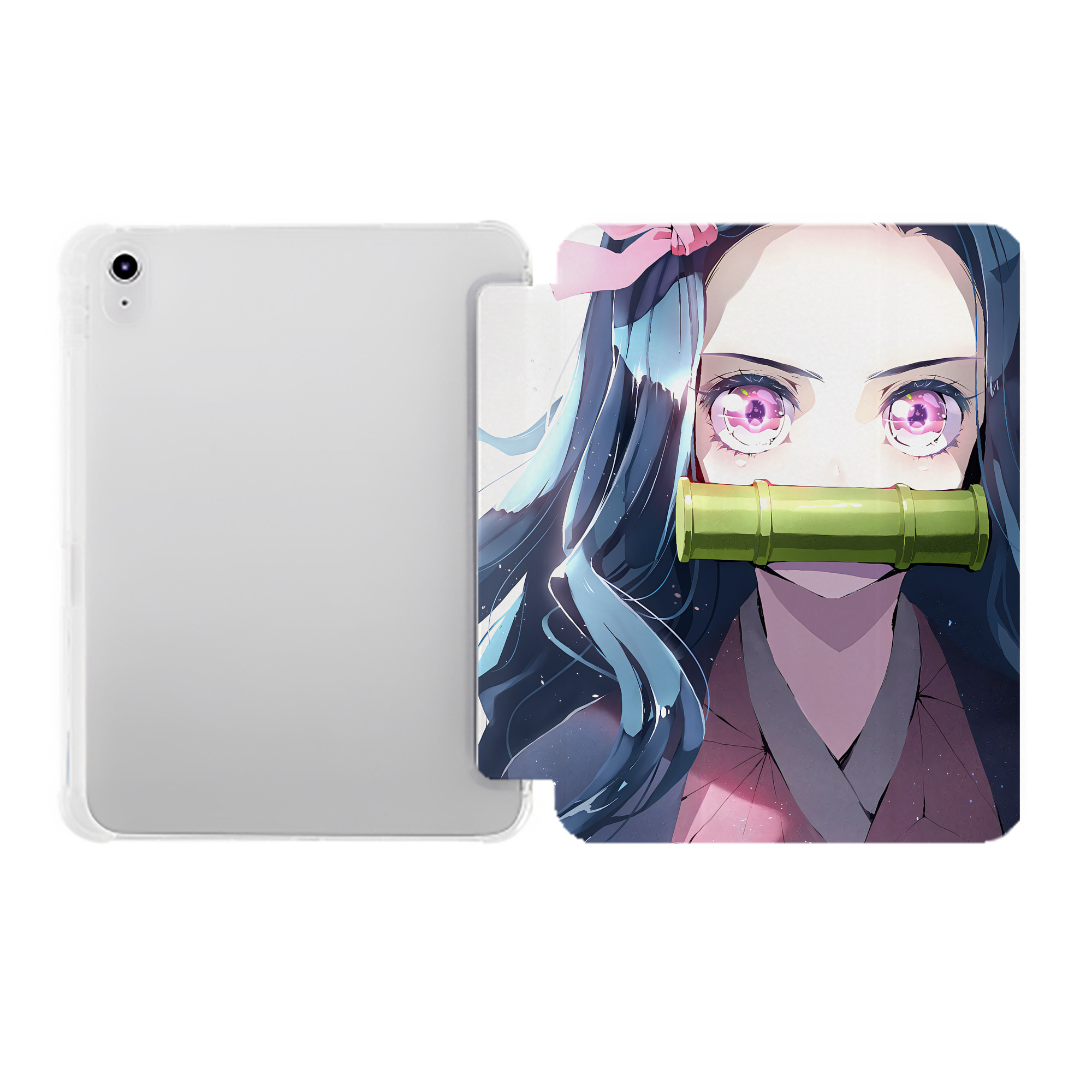 （画像用） 鬼滅の刃（きめつのやいば）竈門 禰󠄀豆子／かまど ねずこ Kamado Nezuko IPad ケース ペン収納付き 三つ折りスタンド PUレザー×シリコン 対応機種9.5/10.5/10.9インチ
